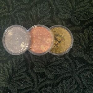 Set of Three Bitcoin-Themed Coins
